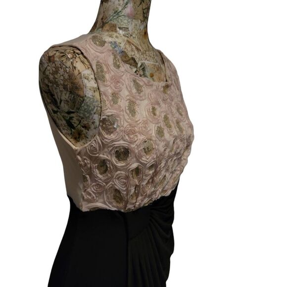 Cocktail Evening Blush Rosettes & Sequins Black Gathered Side Stretchy Dress - Picture 4 of 11